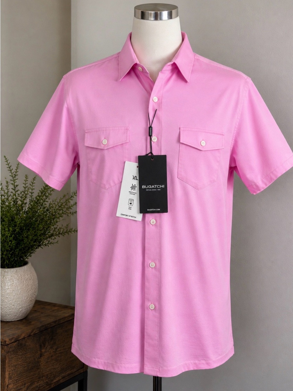 Bugatchi Men's Short-Sleeve Button-Down Shirt in Pink